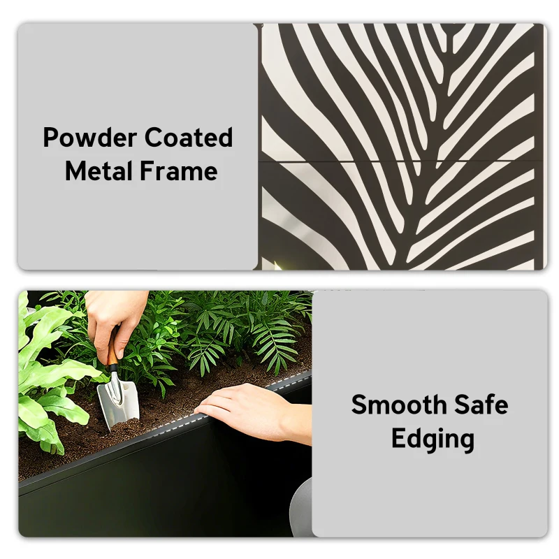 Outsunny Metal Planter Box with Trellis, Raised Garden Bed with Trellis Large Leaf Cut-Out Privacy Screen for Climbing Plants