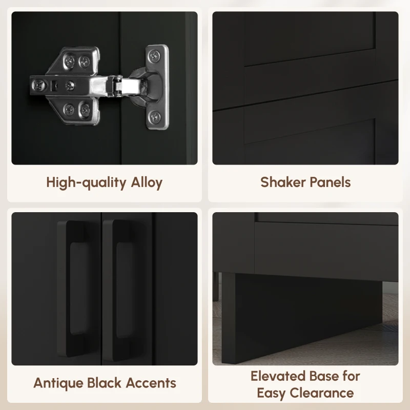 HOMCOM 67" 4-Door Kitchen Pantry Cabinet, Freestanding Storage Cabinet Cupboard with Adjustable Shelves, Black