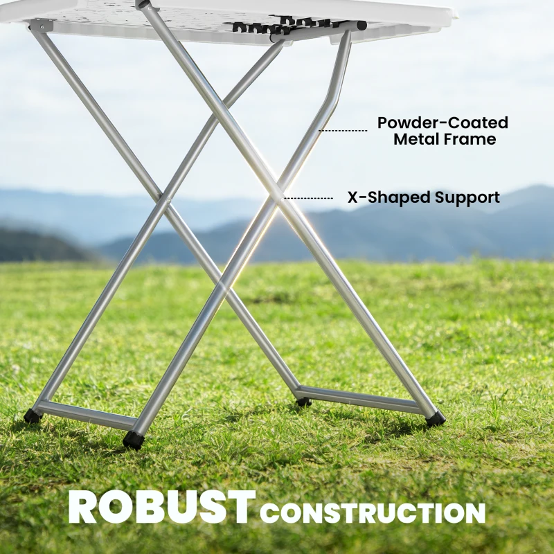 Outsunny Folding Picnic Table 5-Level Height Adjustment, Portable Camping Table for Outdoor Indoor Use 30" x 20", White