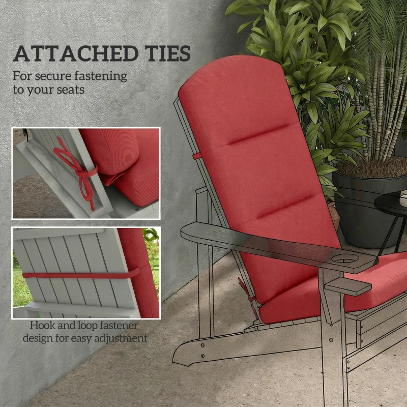 Outsunny Patio Chair Cushion for Adirondack Chairs Replacement Cushion with Back and Ties, Wine Red
