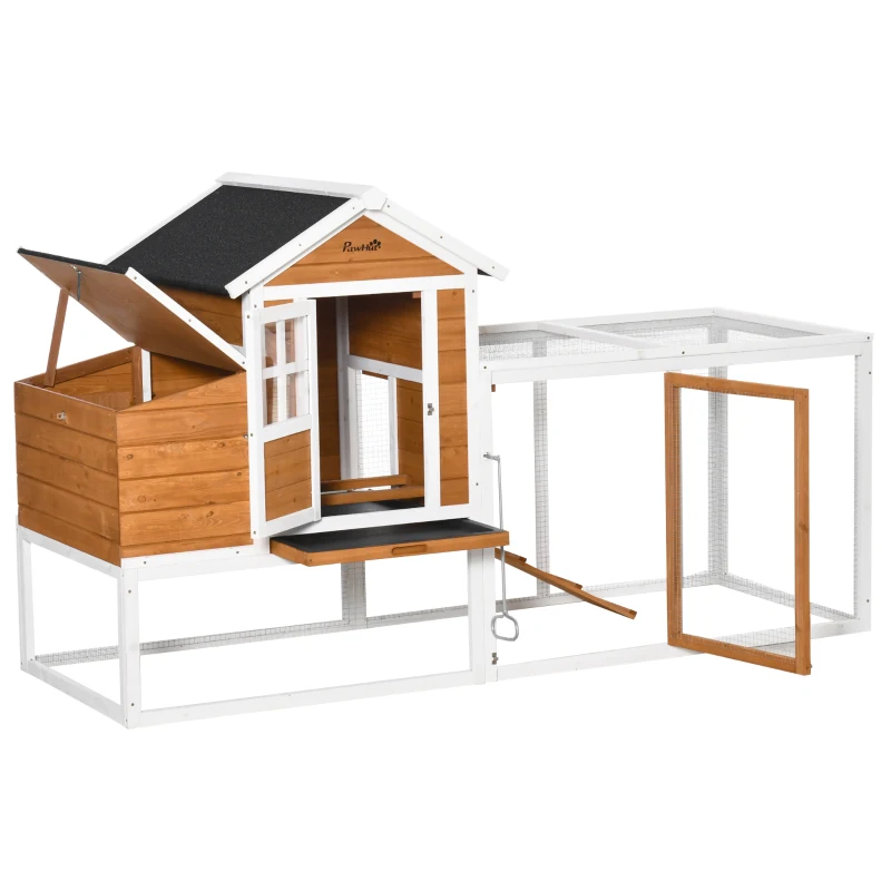 PawHut Chicken Run Waterproof Large Chicken Coop with Nesting Box for 2-4 Chickens, Orange and White