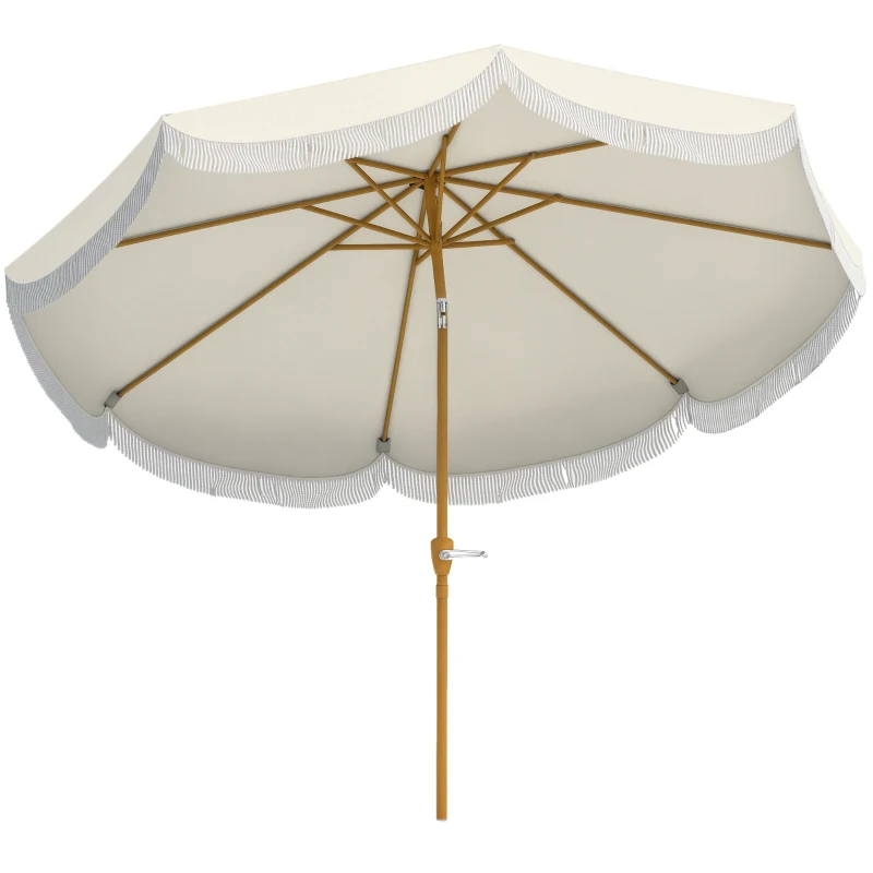 Outsunny 9FT Patio Umbrella Parasol, UPF 30+ Outdoor Market Umbrella with Crank, 8 Ribs, Push Button Tilt, Cream White