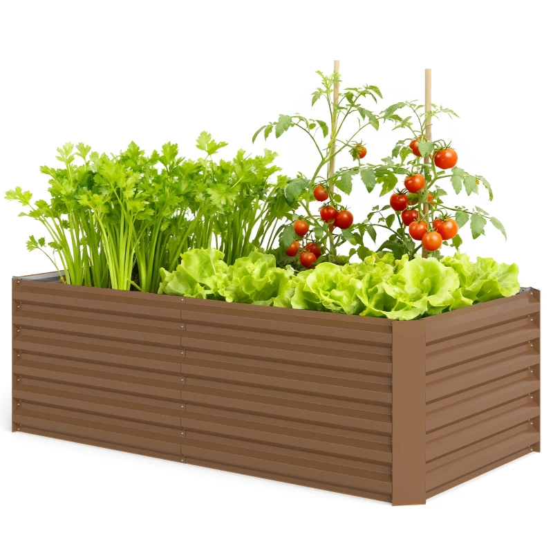 Outsunny 6' x 3' x 2' Raised Garden Bed, Galvanized Planter Box for Growing Flowers, Herbs and Vegetables, Brown