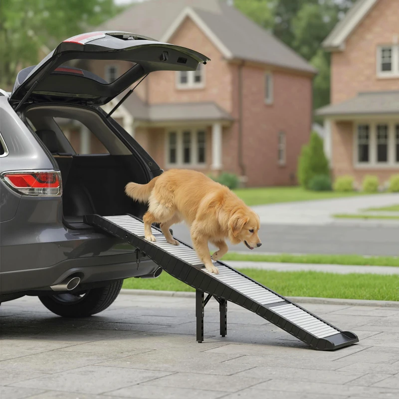 PawHut Foldable Dog Car Ramp with Support Leg, Non-Slip TPR Surface, 69" x 15.7", for Small to Large Dogs Up to 220LBS