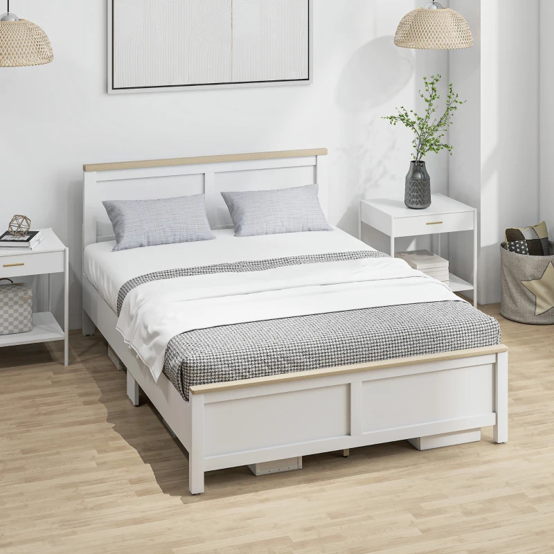 HOMCOM Full Bed Frame with Headboard, Modern Platform Bed Frame with Wooden Slats, No Box Spring Needed, Easy Assembly, White