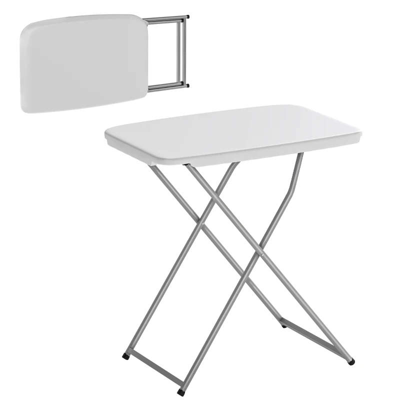 Outsunny Folding Picnic Table 5-Level Height Adjustment, Portable Camping Table for Outdoor Indoor Use 30" x 20", White
