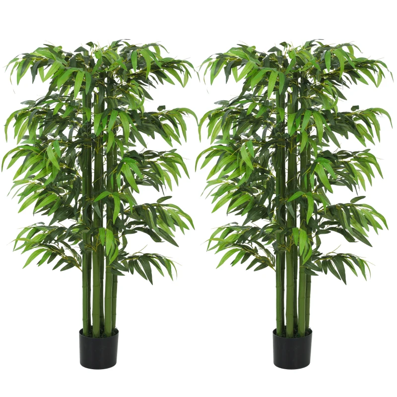 HOMCOM 5.3ft Artificial Tree Set of 2, Indoor Fake Bamboo with Pot, for Home, Office, and Living Room Decor