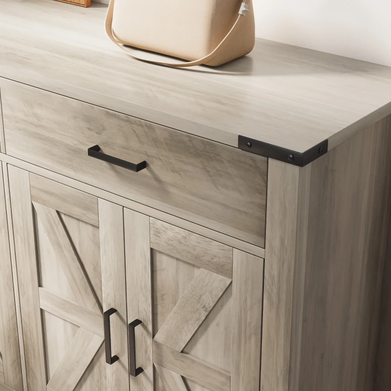 HOMCOM Side Cabinet, Farmhouse Kitchen Storage Cabinet w/ 2 Drawers and Shelves for Living Room, Entryway, Grey