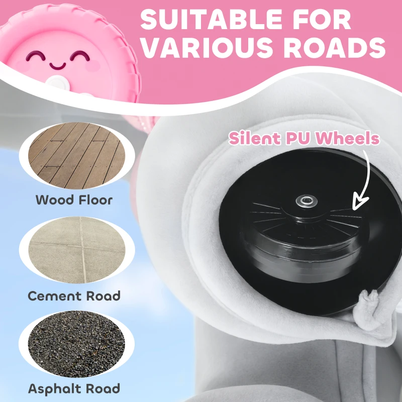 Qaba 6V Kids Ride on Toy, Ride on Horse Elephant with Music, Soft Touch, Silent PU Wheels, Forward, for 1.5-5 Years