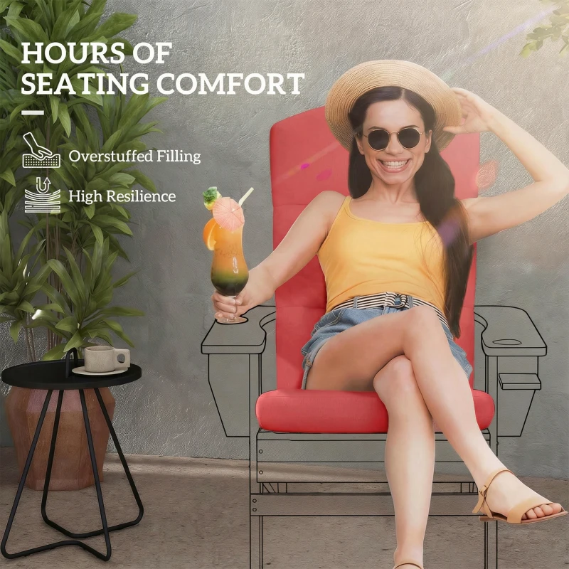 Outsunny Patio Chair Cushion for Adirondack Chairs Replacement Cushion with Back and Ties, Wine Red