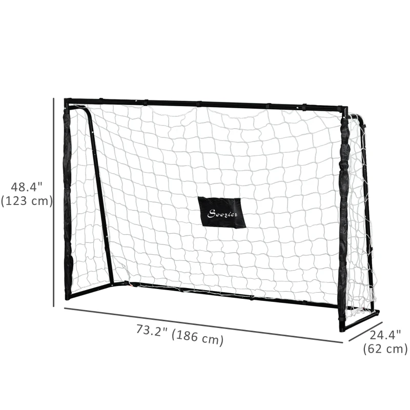 Soozier 6ft x 4ft Soccer Goal Net with Metal Frame, PE Mesh, Ground Stakes, Easy Assembly, Black