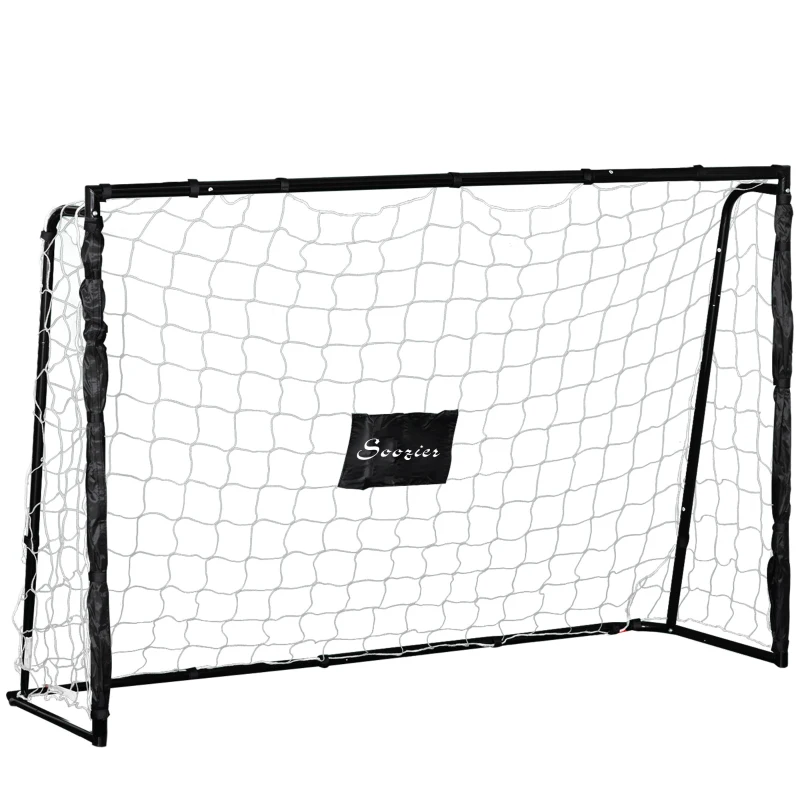 Soozier 6ft x 4ft Soccer Goal Net with Metal Frame, PE Mesh, Ground Stakes, Easy Assembly, Black
