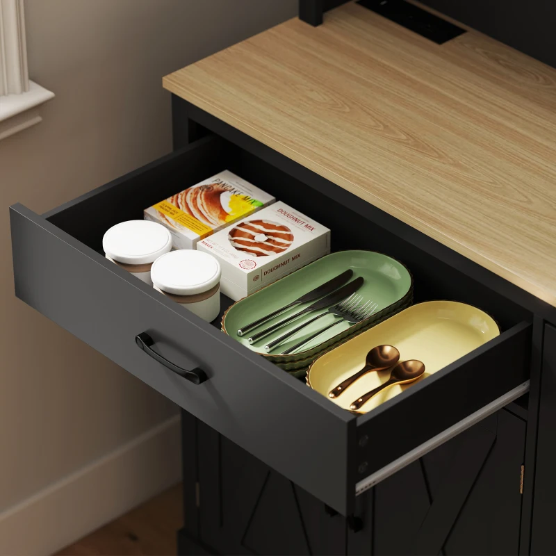 HOMCOM 69" Pantry Cabinet with Charging Station, Kitchen Cabinet with Microwave Stand, Tilt-Out Trash Can Cabinet, Black