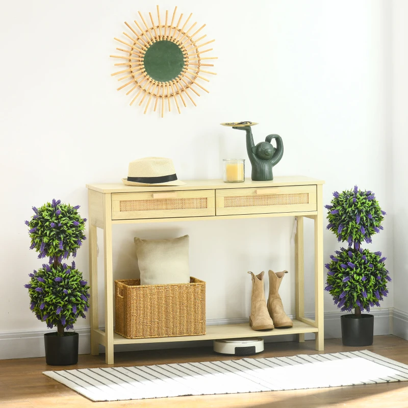 HOMCOM 2.3ft Set of 2 Artificial Plants, Lavender Flowers Ball Trees with Pot, for Home Indoor Outdoor Decor