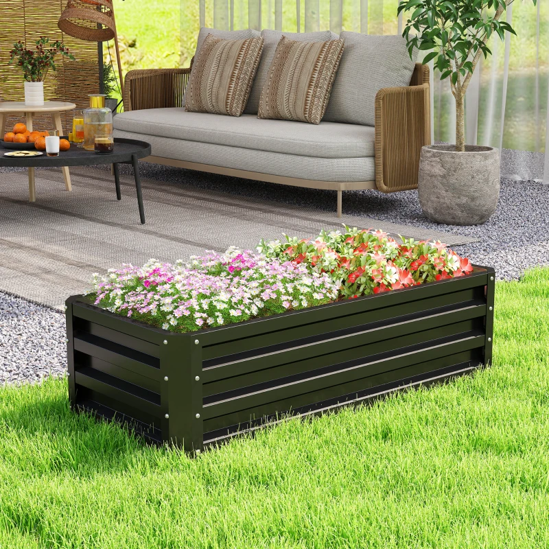 Outsunny Galvanized Raised Garden Beds, Outdoor Planter Box, Set of 2, for Flowers, Herbs and Vegetables, Black