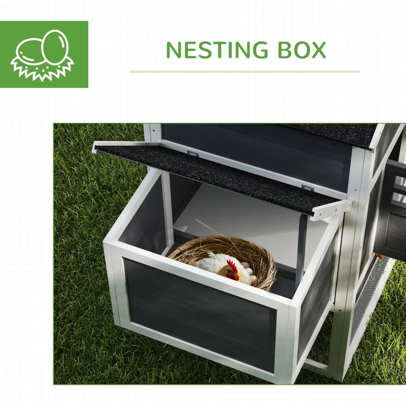 PawHut 117" Extra Large Chicken Coop with Asphalt Roof, Wooden Hen House with Slide-out Tray, Quail Hutch with Nesting Box, Grey