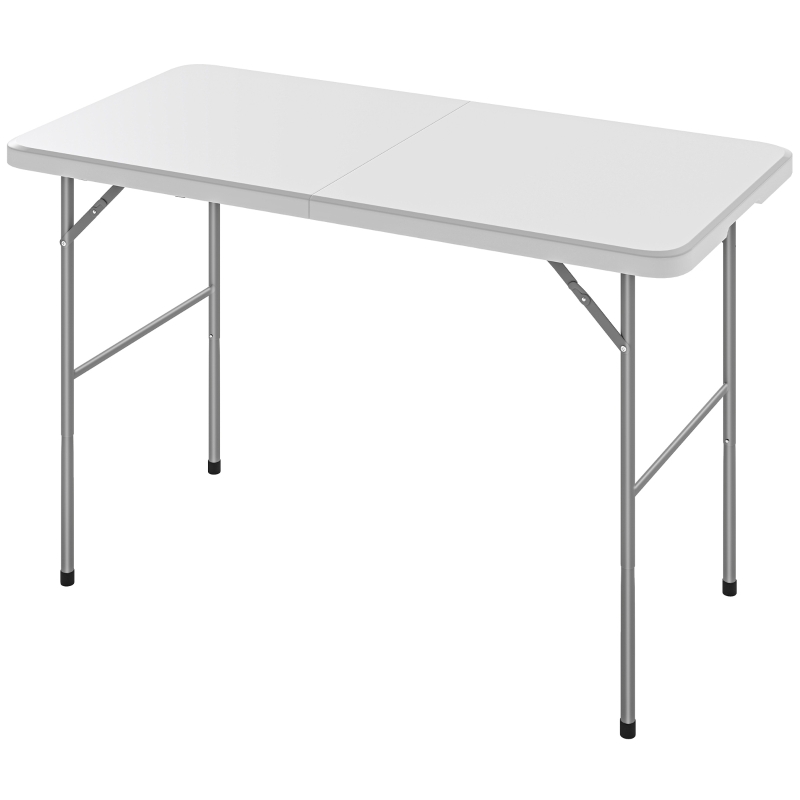 Outsunny 47" x 24" Folding Camping Table, Picnic Table with 2 Adjustable Heights and Carrying Handle, Indoor Outdoor Use, White