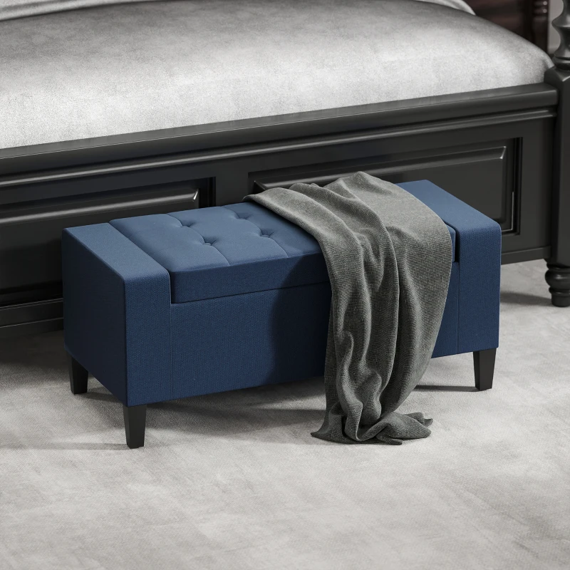 HOMCOM Upholstered Storage Ottoman Bench, Button Tufted Ottoman with Hidden Storage, Lift Top for Living Room, Dark Blue
