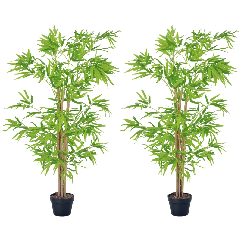 Outsunny Artificial Bamboo Tree Set of 2, 5ft Fake Tree with Realistic Leaf and Natural Trunk, Decorative Plant in Nursery