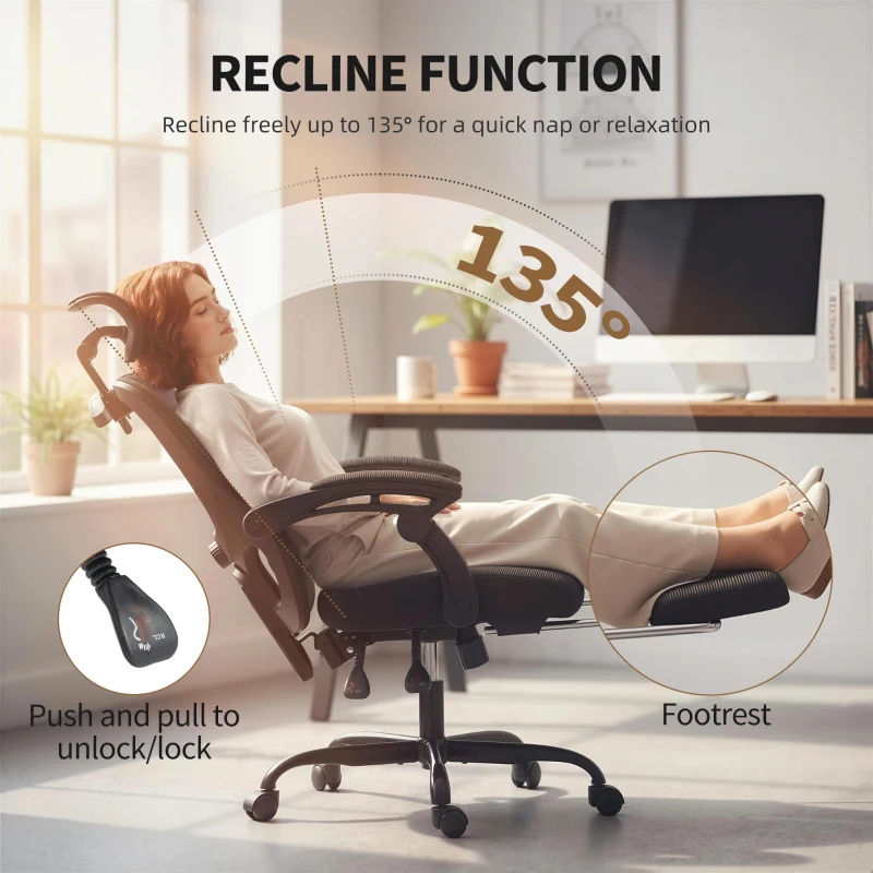 HOMCOM Office Chair, Ergonomic Mesh Computer Desk Chair with Adjustable Headrest, Lumbar Support, Black