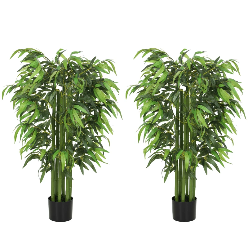 HOMCOM 4.6FT Artificial Bamboo Tree Set of 2, Decorative Faux Plant in Nursery Pot, Faux Tree for Home Indoor Decor