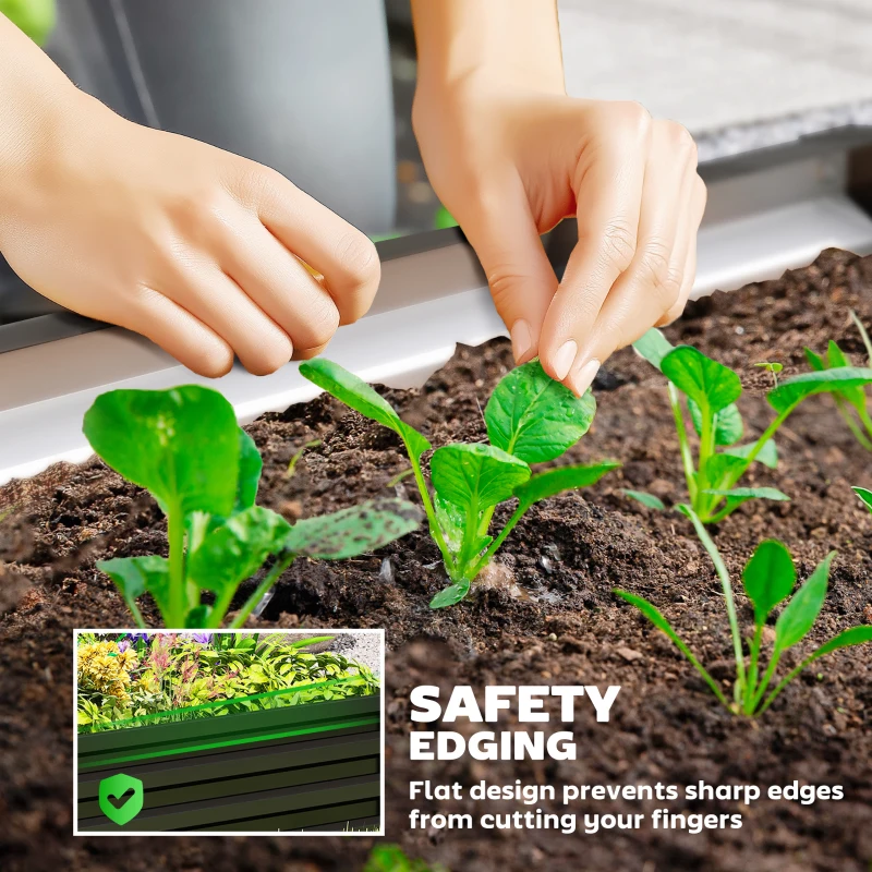 Outsunny Galvanized Raised Garden Beds, Outdoor Planter Box, Set of 2, for Flowers, Herbs and Vegetables, Black