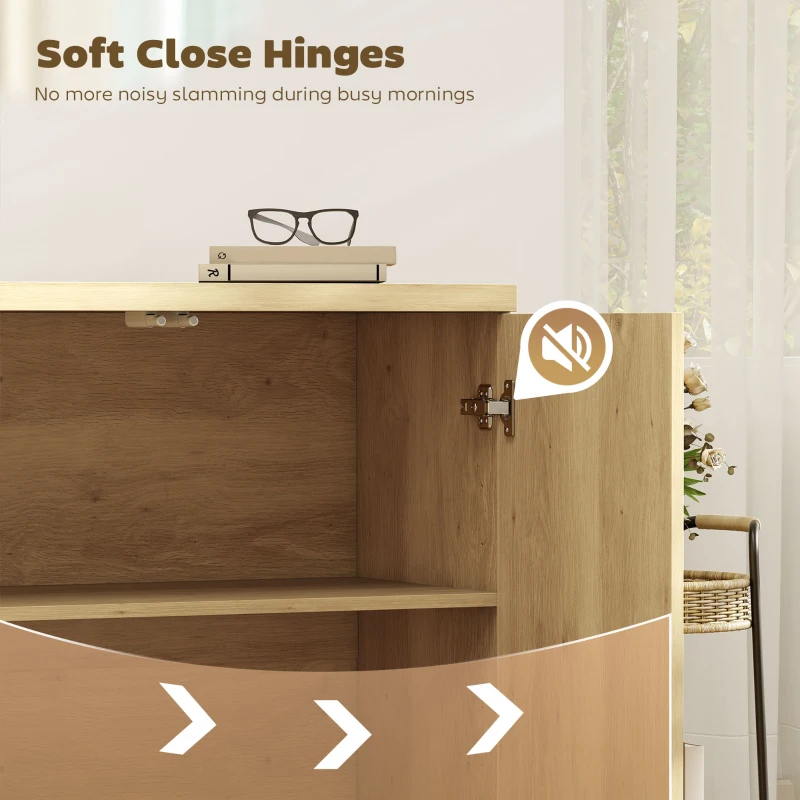 HOMCOM Sideboard Buffet Cabinet Set of 2, Kitchen Cabinet with Soft-Close Door and Adjustable Shelves for Living Room, Oak