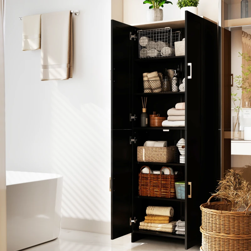 HOMCOM 67" 4-Door Kitchen Pantry Cabinet, Freestanding Storage Cabinet Cupboard with Adjustable Shelves, Black
