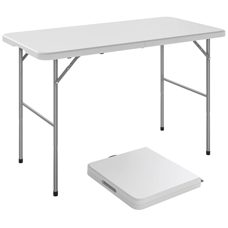Outsunny 47" x 24" Folding Camping Table, Picnic Table with 2 Adjustable Heights and Carrying Handle, Indoor Outdoor Use, White