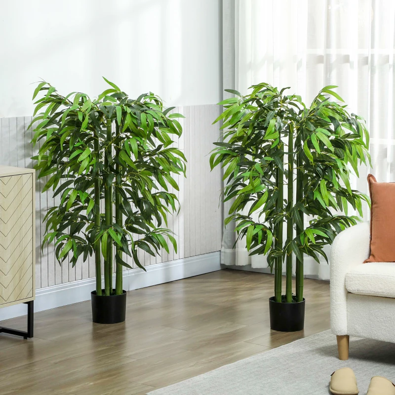 HOMCOM 4.6FT Artificial Bamboo Tree Set of 2, Decorative Faux Plant in Nursery Pot, Faux Tree for Home Indoor Decor