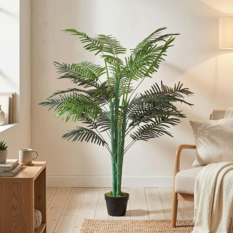 Outsunny 5FT Artificial Palm Tree, Fake Tropical Tree with Lifelike Leaves, Faux Plant in Pot for Indoor Decoration, Green