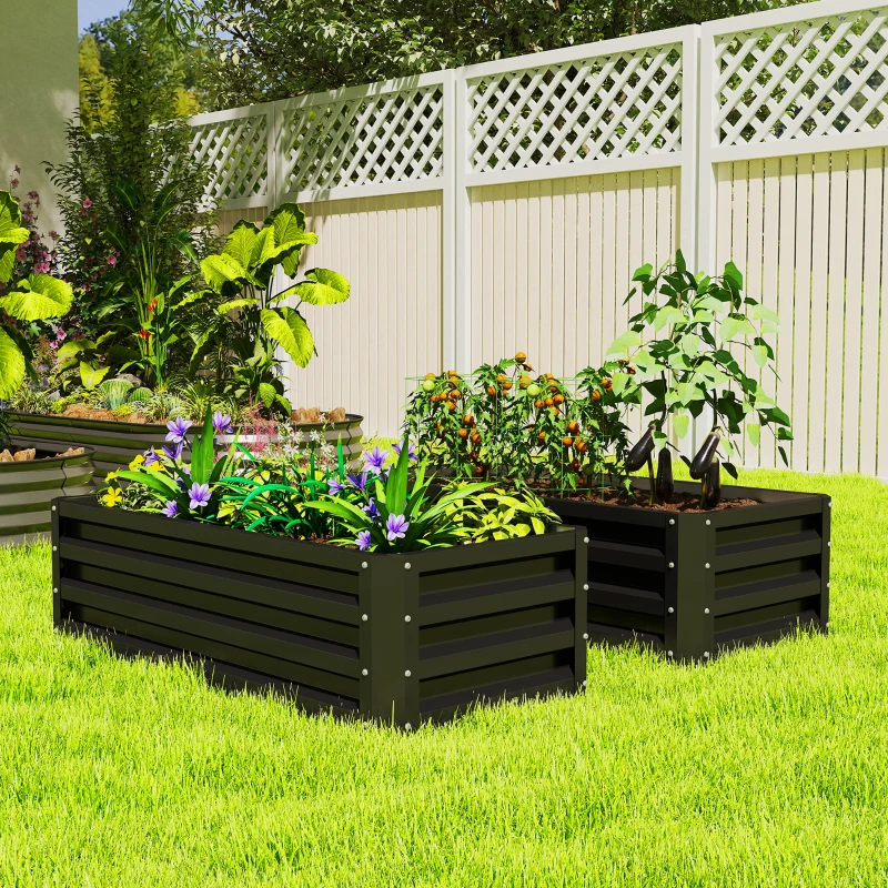 Outsunny Galvanized Raised Garden Beds, Outdoor Planter Box, Set of 2, for Flowers, Herbs and Vegetables, Black
