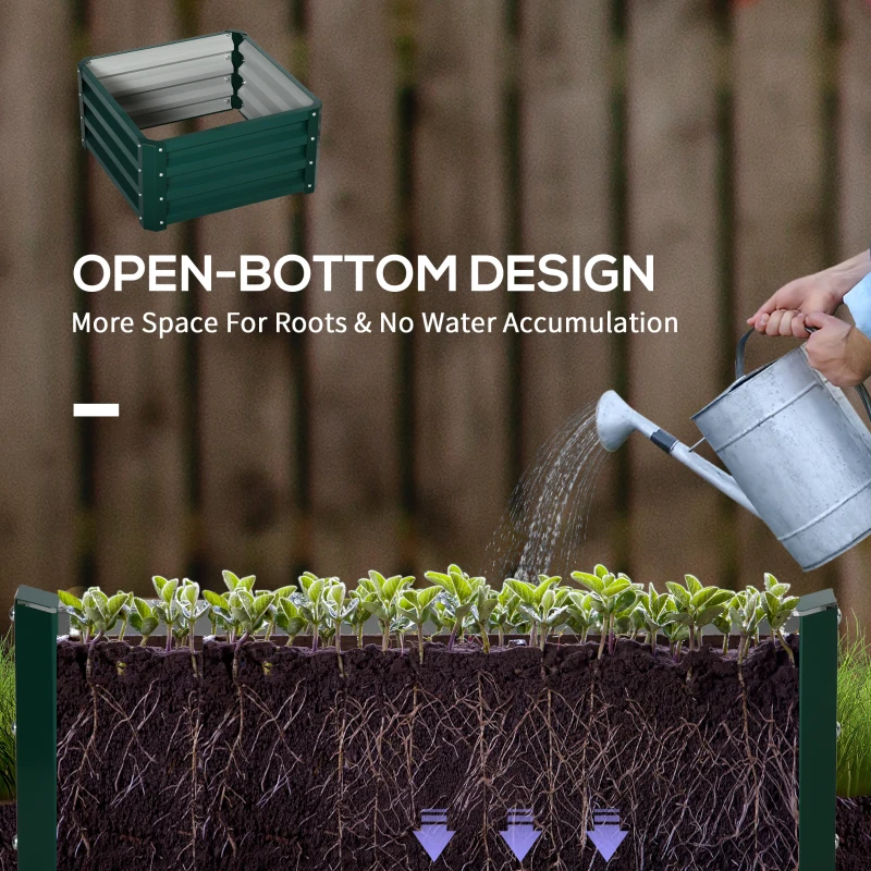 Outsunny 2' x 2' x 1' 2-Pieces Raised Garden Bed with Galvanised Steel Frame for Vegetables, Flowers, Herbs, Green
