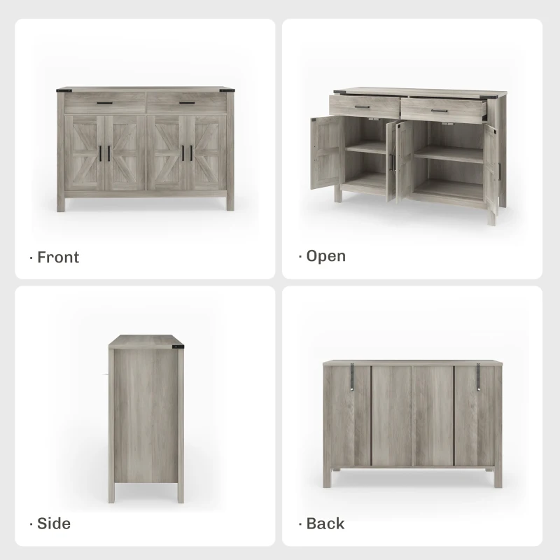 HOMCOM Side Cabinet, Farmhouse Kitchen Storage Cabinet w/ 2 Drawers and Shelves for Living Room, Entryway, Grey