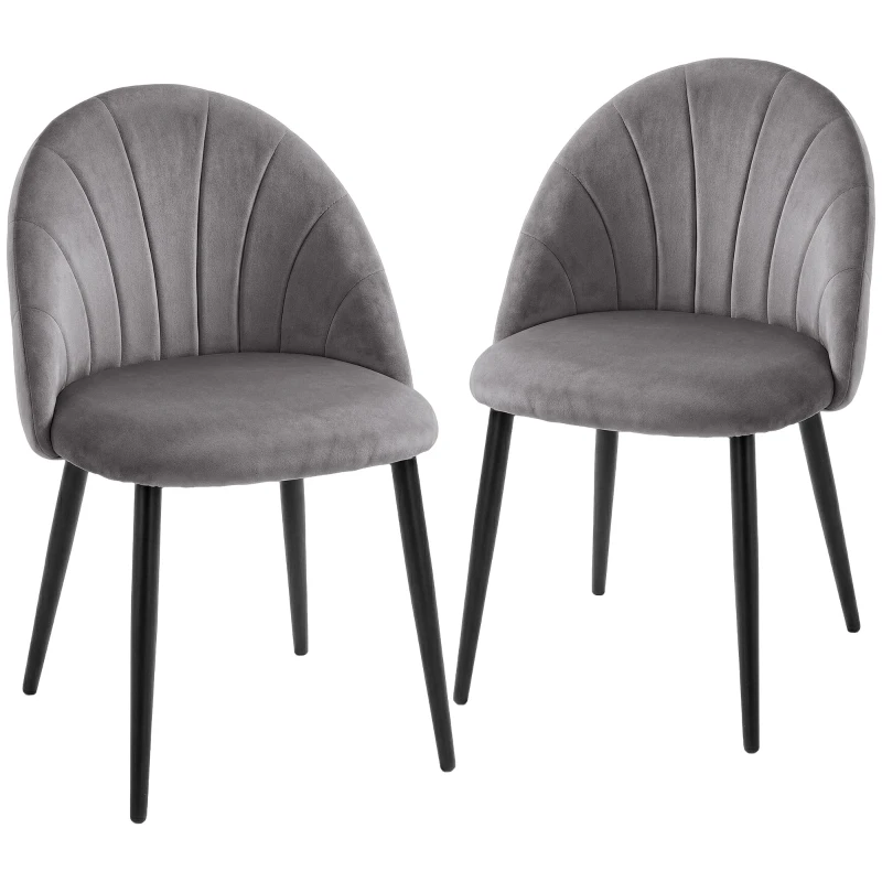 HOMCOM Armless Dining Chairs with Curved Backrest, Velvet-feel Accent Chairs for Kitchen, Living Room, Guest Room, Grey