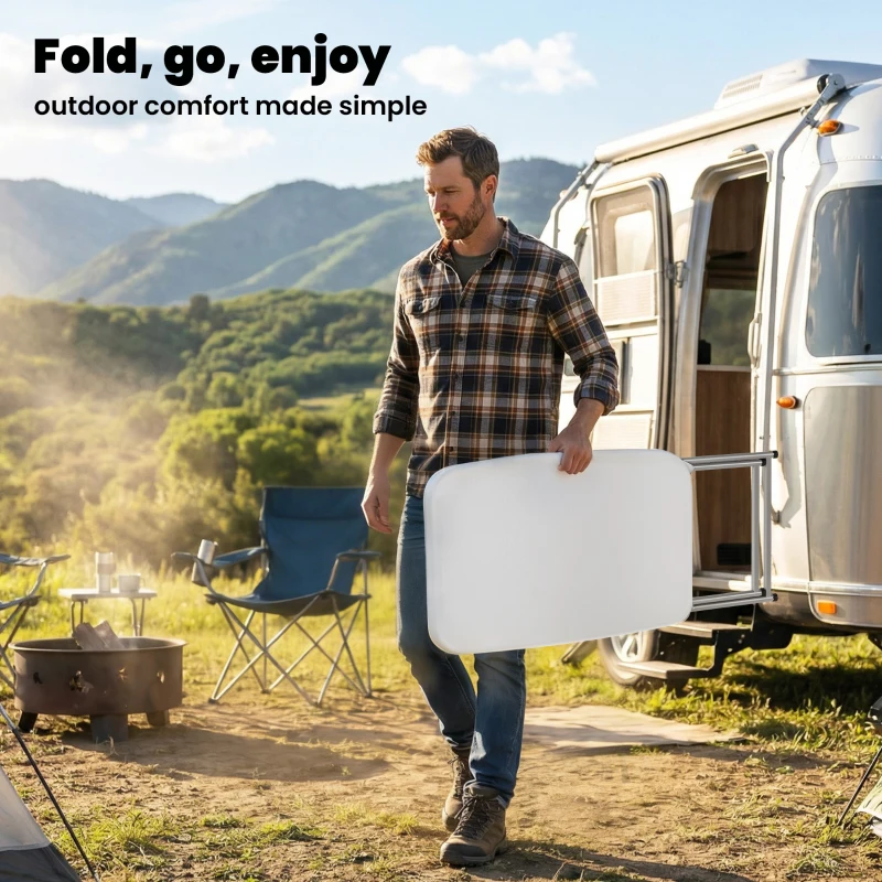 Outsunny Folding Picnic Table 5-Level Height Adjustment, Portable Camping Table for Outdoor Indoor Use 30" x 20", White