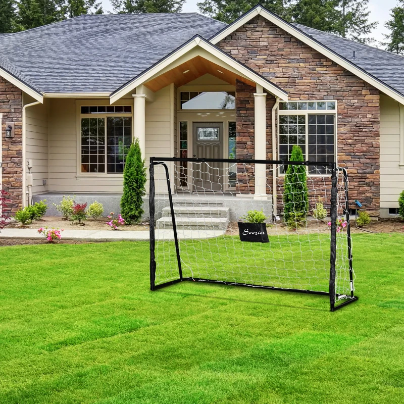 Soozier 6ft x 4ft Soccer Goal Net with Metal Frame, PE Mesh, Ground Stakes, Easy Assembly, Black
