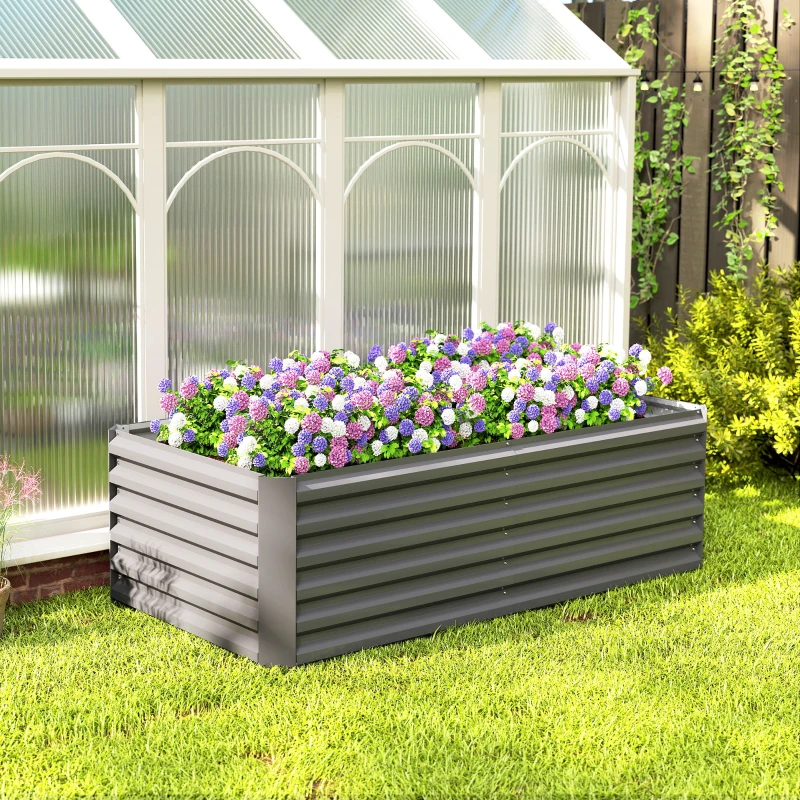 Outsunny 6' x 3' x 2' Raised Garden Bed, Galvanized Planter Box for Growing Flowers, Herbs and Vegetables, Light Grey
