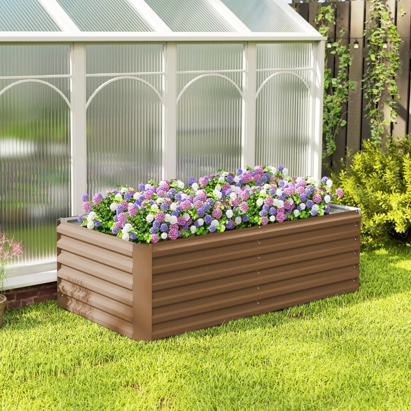 Outsunny 6' x 3' x 2' Raised Garden Bed, Galvanized Planter Box for Growing Flowers, Herbs and Vegetables, Brown