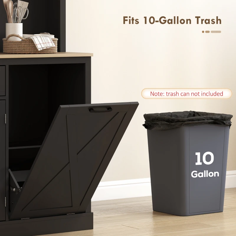 HOMCOM 69" Pantry Cabinet with Charging Station, Kitchen Cabinet with Microwave Stand, Tilt-Out Trash Can Cabinet, Black