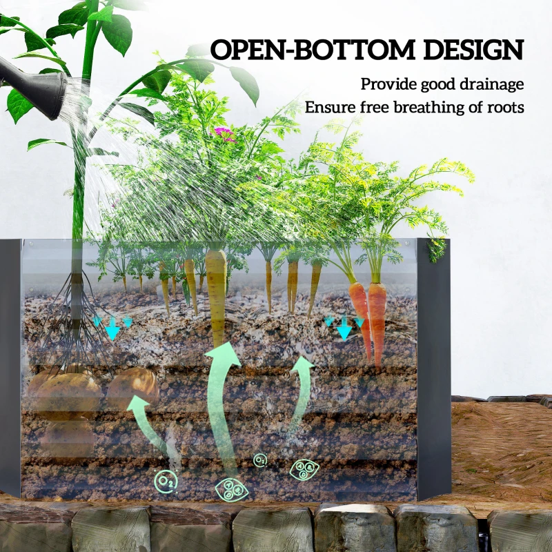 Outsunny 6' x 3' x 2' Raised Garden Bed, Galvanized Planter Box for Growing Flowers, Herbs and Vegetables, Dark Grey