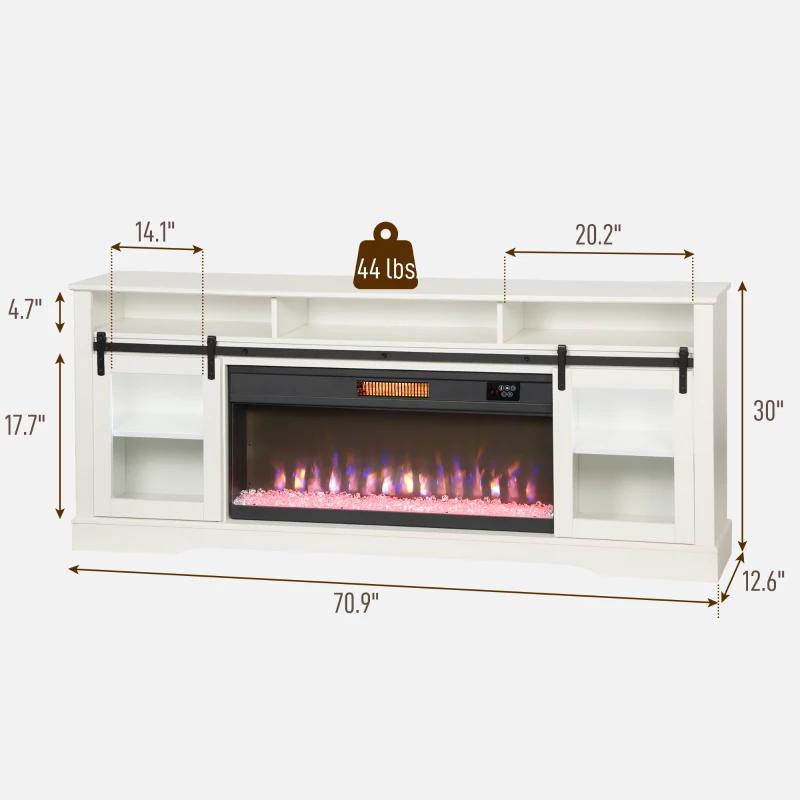 HOMCOM Fireplace TV Stand for TVs Up to 80 Inch, TV Console with Electric Fireplace, Open Storage and Side Cabinets, White