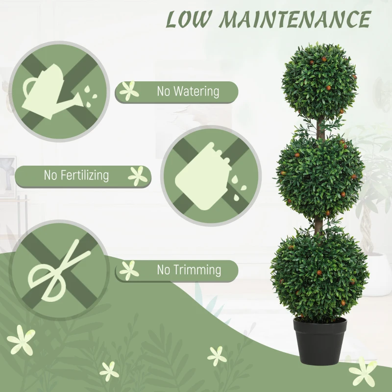 HOMCOM 3.3FT Artificial Boxwood Topiary Tree Set of 2, Faux Three Ball Topiary Tree in Pot for Indoor Outdoor Decor, Green