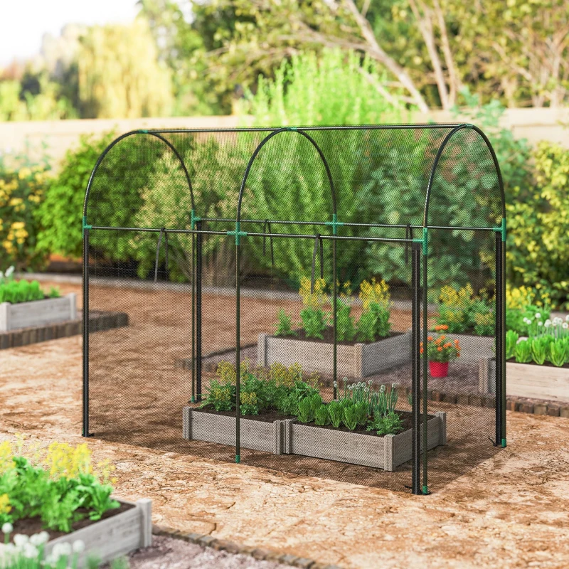 Outsunny Crop Cage, 6' x 3' x 5' Large Plant Protection Tent with Zippered Door, Outdoor Garden Cage, Black