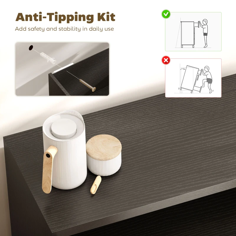 HOMCOM Sideboard Buffet Cabinet Set of 2, Kitchen Cabinet with Soft-Close Door and Adjustable Shelves, Distressed Black Grey