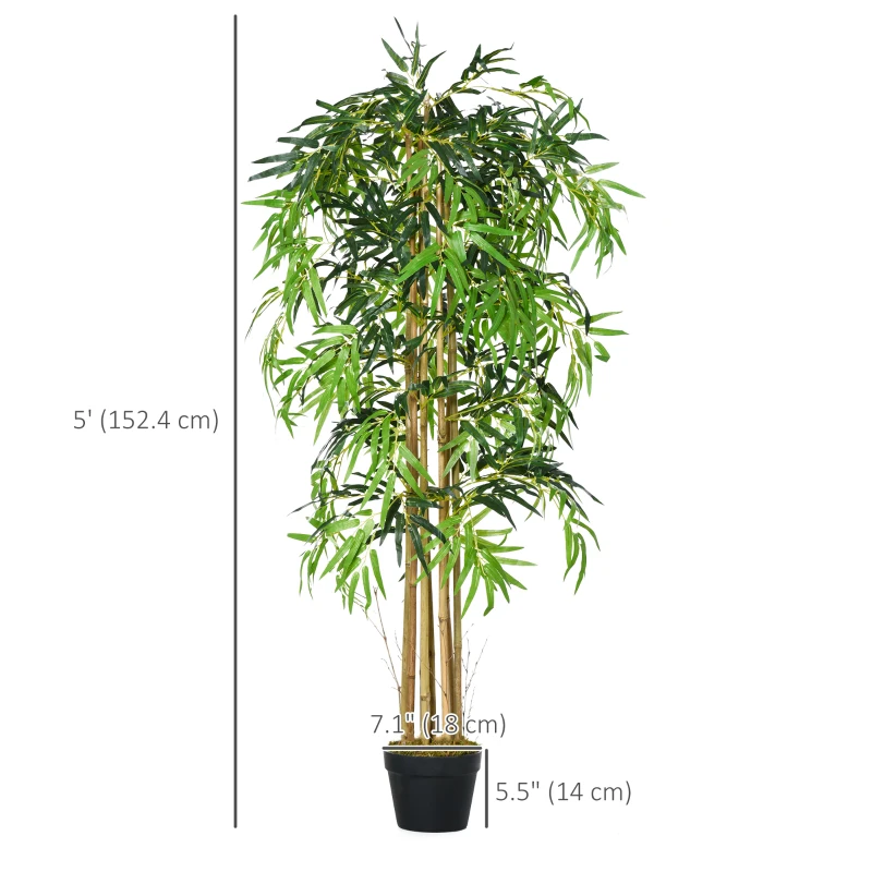 HOMCOM 5FT Artificial Bamboo Tree, Fake Plant with 1095 Leaves, Greenery Plant in Nursery Pot for Indoor, Green