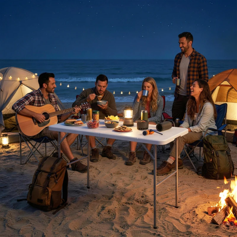 Outsunny 47" x 24" Folding Camping Table, Picnic Table with 2 Adjustable Heights and Carrying Handle, Indoor Outdoor Use, White