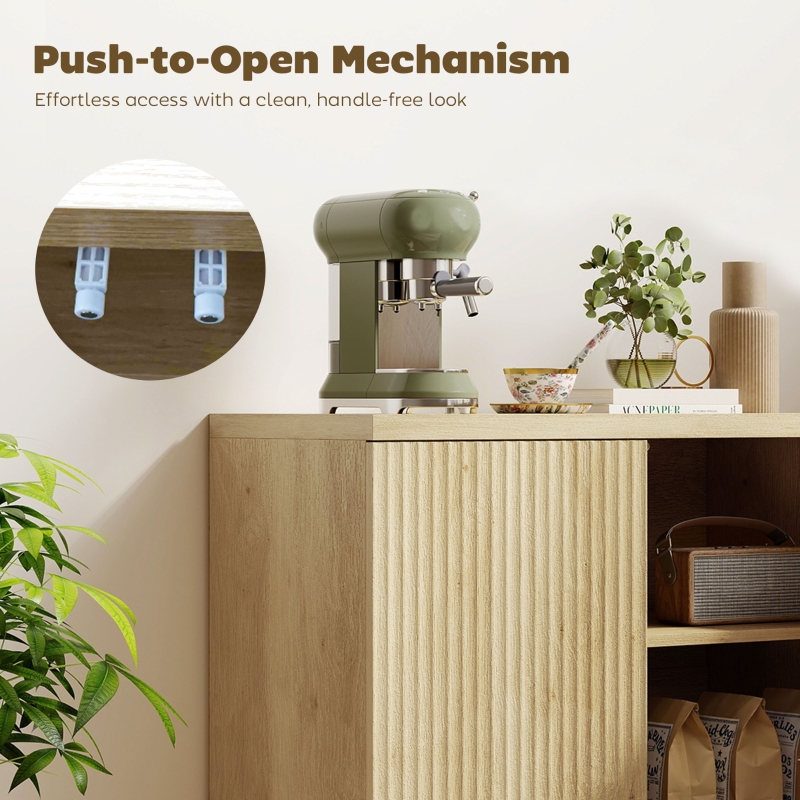 HOMCOM Sideboard Buffet Cabinet Set of 2, Kitchen Cabinet with Soft-Close Door and Adjustable Shelves for Living Room, Oak