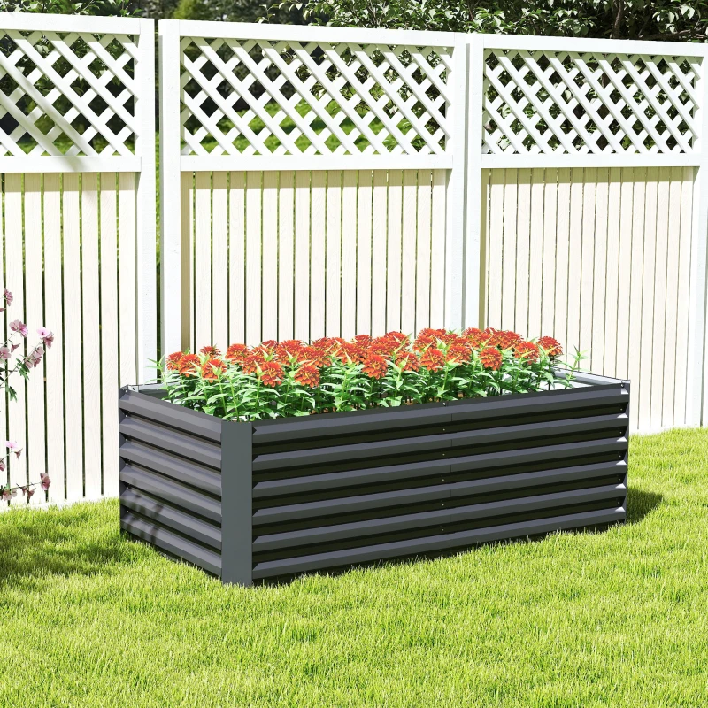 Outsunny 6' x 3' x 2' Raised Garden Bed, Galvanized Planter Box for Growing Flowers, Herbs and Vegetables, Dark Grey