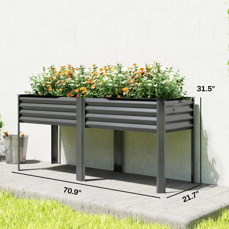 Outsunny Galvanized Raised Garden Bed with Legs, 71" x 22" x 31.5" Raised Planter Box with Reinforced Bars and Non-Woven Fabric